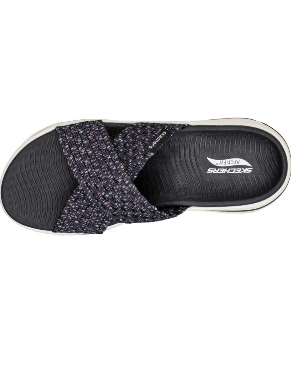 Skechers Women's Black and Purple Crossband Slide Sandals - Picture 2 of 16